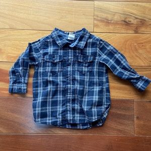 H&M Blue Plaid Buttondown 6-9M Long Sleeve Casual Shirt